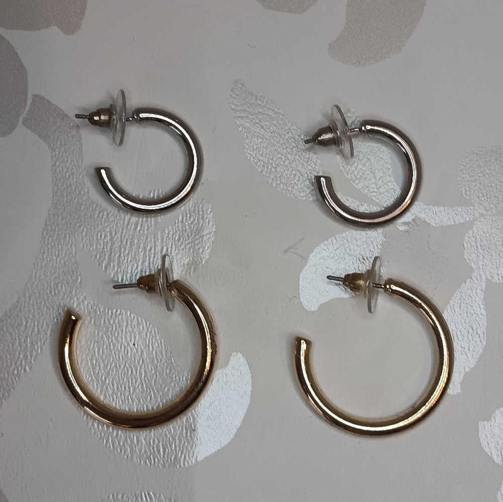 Halogen Silver & Gold Hoop Earrings - Picture 2 of 4